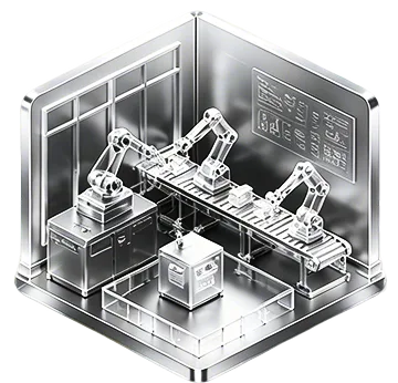 A chrome data cube depicting industrial manufacturing